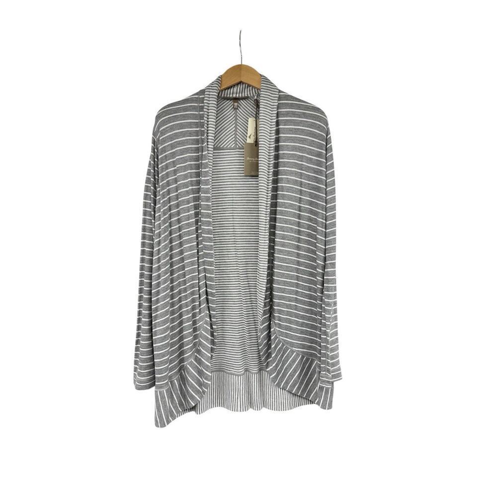 Tommy Bahama Beechwood Cardigan Reversible Gray Grey Stripe Womens M